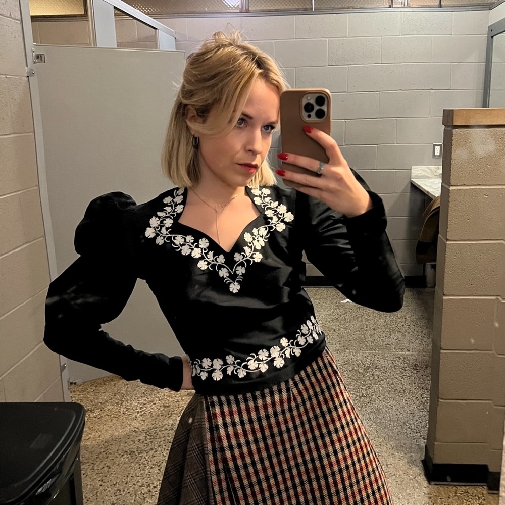 Batsheva Ines Cropped Embroidered Satin Blouse